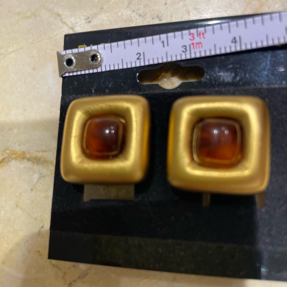 Vintage Givenchy Gold-Tone Faux Amber/Cabochon Clip-on Earrings - Picture 11 of 12